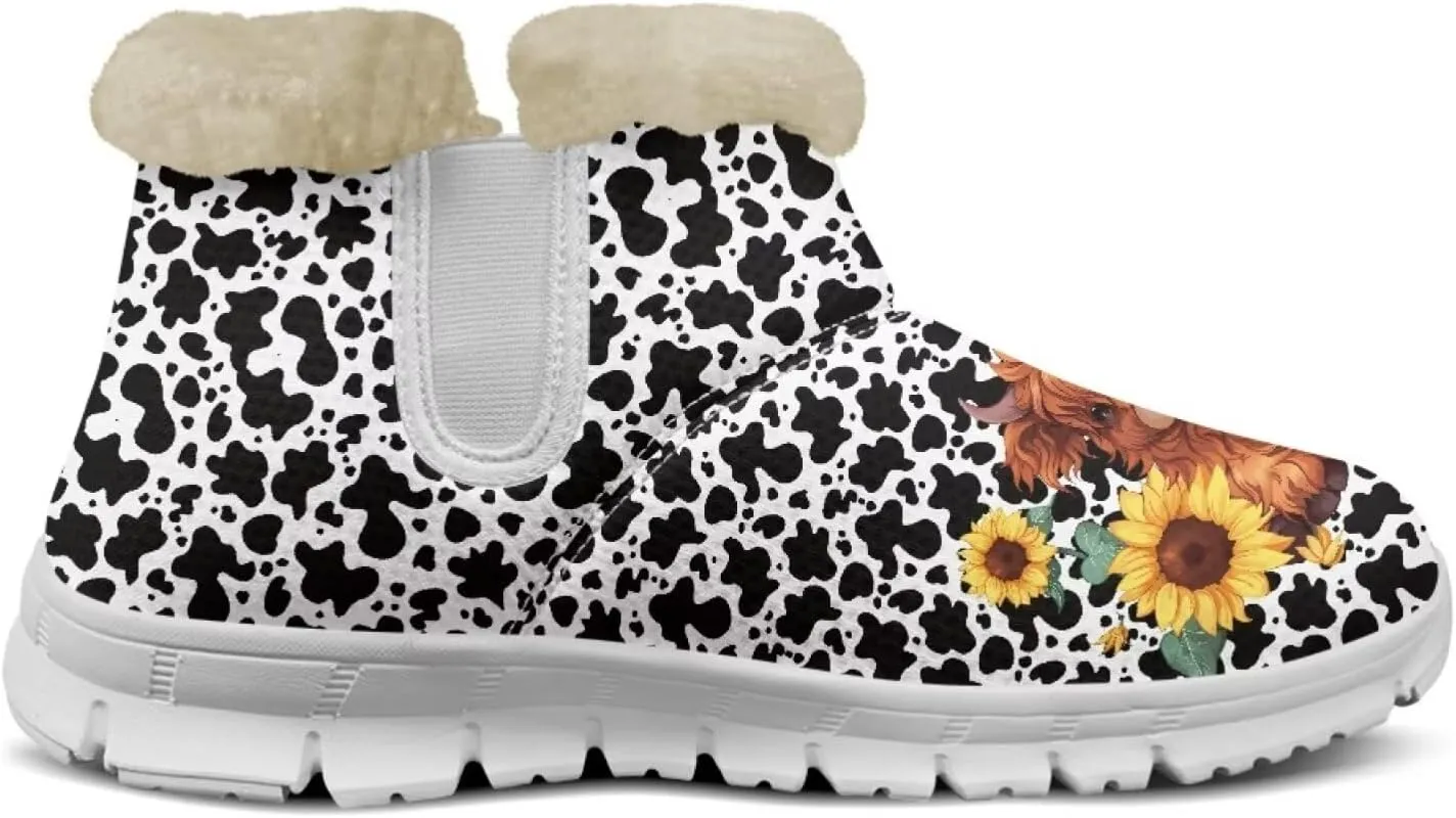 chaqlin Sunflower Snow Boots Cow Winter Ankle Anti Slip Boots Womens Flat Heels Slip Resistant Warm Resistant Cold Weat Outdoor Boots