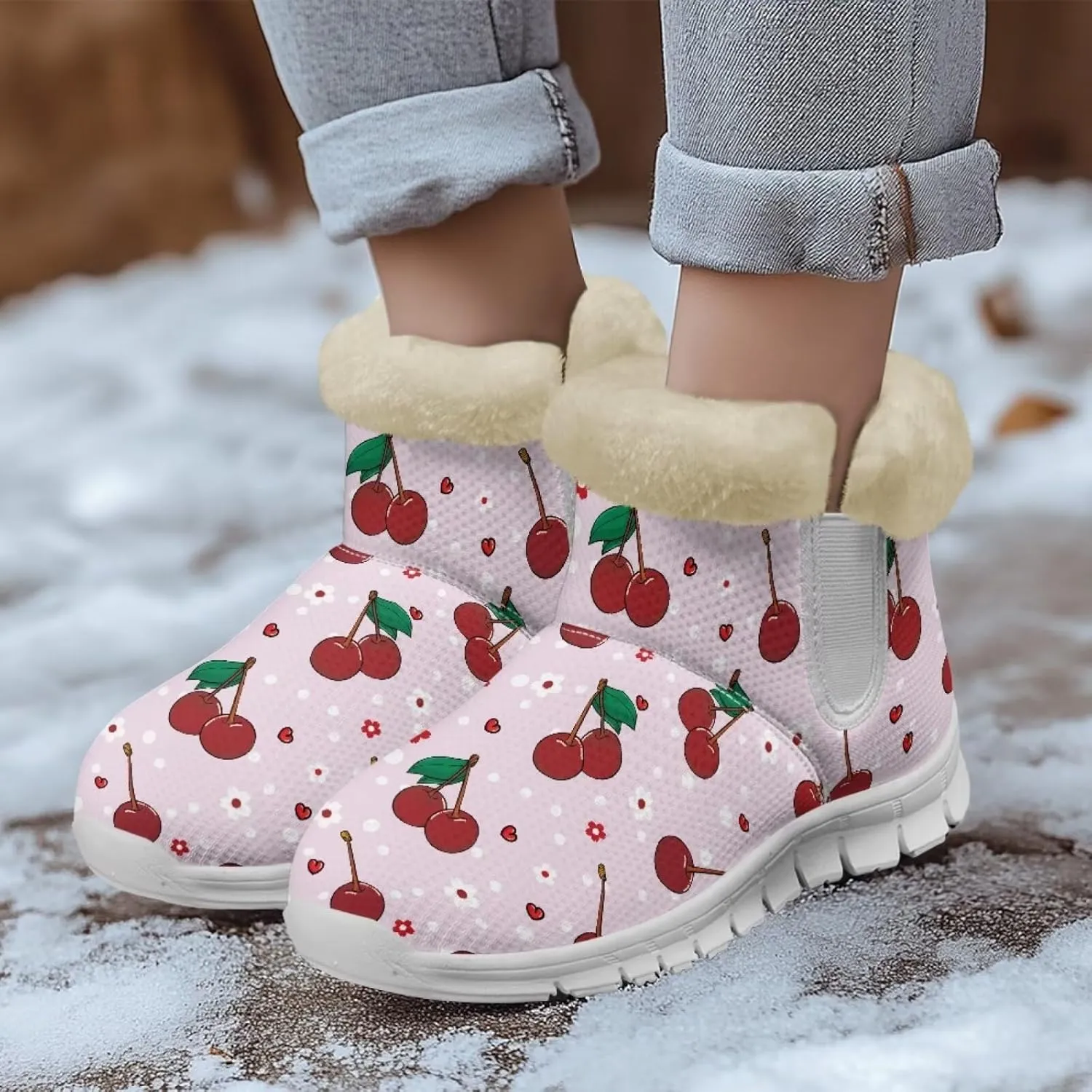 chaqlin Winter Snow Boots Flat Heels for Women Wide Non Slip Casual Outdoor Boots EVA Sole Cozy Lightweight Soft Flannel Plush Ankle Boots