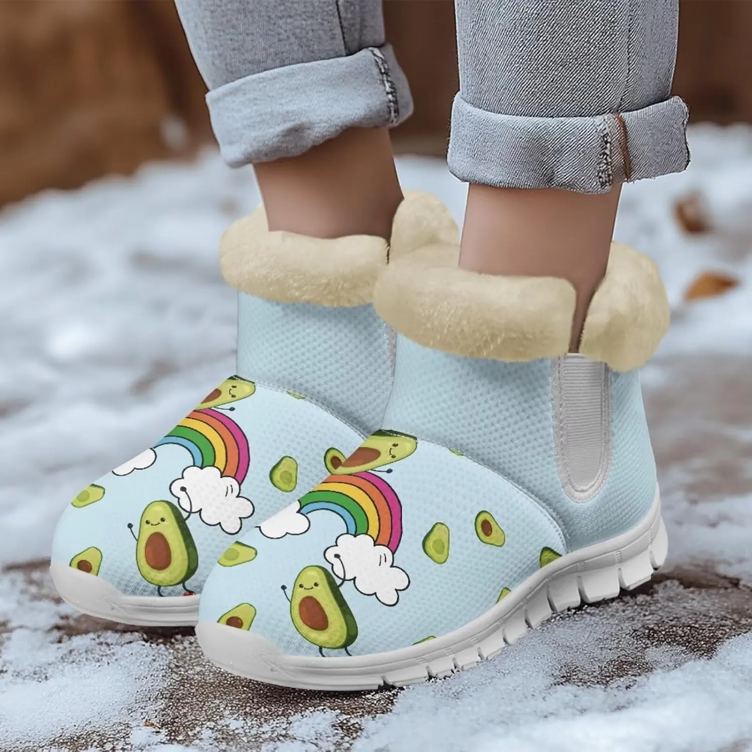 chaqlin Winter Snow Boots Flat Heels for Women Wide Non Slip Casual Outdoor Boots EVA Sole Cozy Lightweight Soft Flannel Plush Ankle Boots