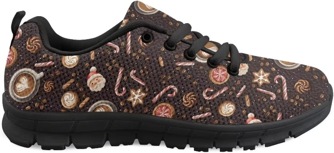 Christmas Sneakers for Women Flat Cozy Lace Up Low-Top Workout Running Sneakers for Ladies Anti-Slip Sport Outdoor Hiking Shoes for Teen Girls US 5-12
