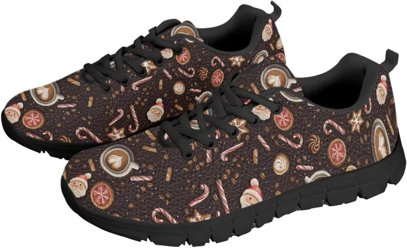 Christmas Sneakers for Women Flat Cozy Lace Up Low-Top Workout Running Sneakers for Ladies Anti-Slip Sport Outdoor Hiking Shoes for Teen Girls US 5-12