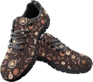 Christmas Sneakers for Women Flat Cozy Lace Up Low-Top Workout Running Sneakers for Ladies Anti-Slip Sport Outdoor Hiking Shoes for Teen Girls US 5-12