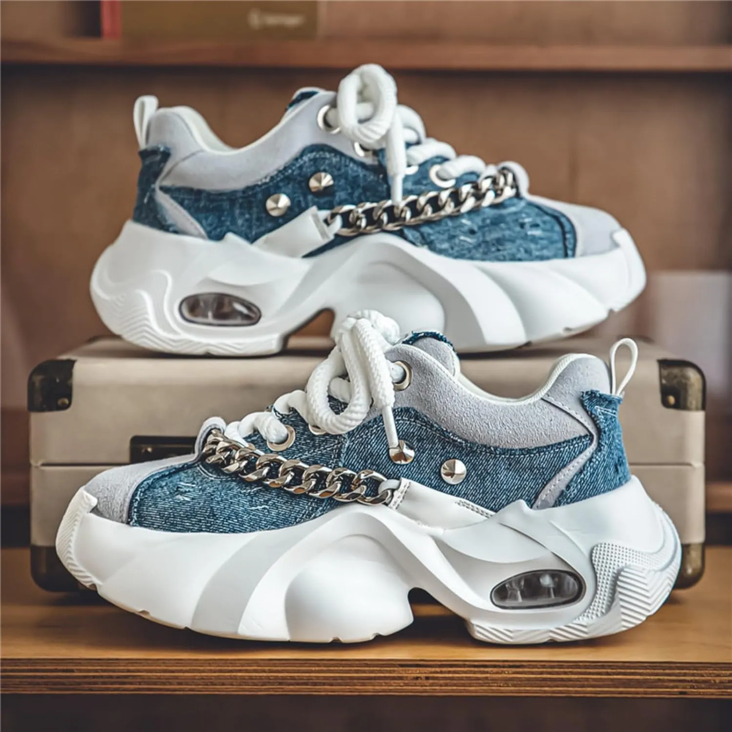 Chunky Sneaker for Women, High-top Casual Shoes Durable Thick Sole Lace-Up Casual Shoes, 2025 Women's Fashion Sneakers
