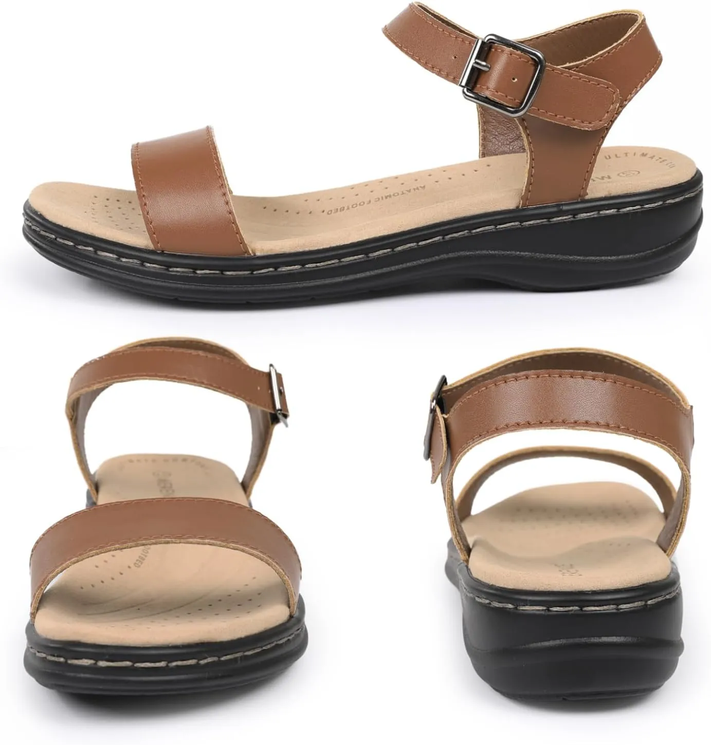 CIOR Leather Women Sandals with Arch Support, Comfortable Memory Foam Summer Beach Sandals Shoes