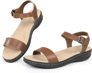 CIOR Leather Women Sandals with Arch Support, Comfortable Memory Foam Summer Beach Sandals Shoes