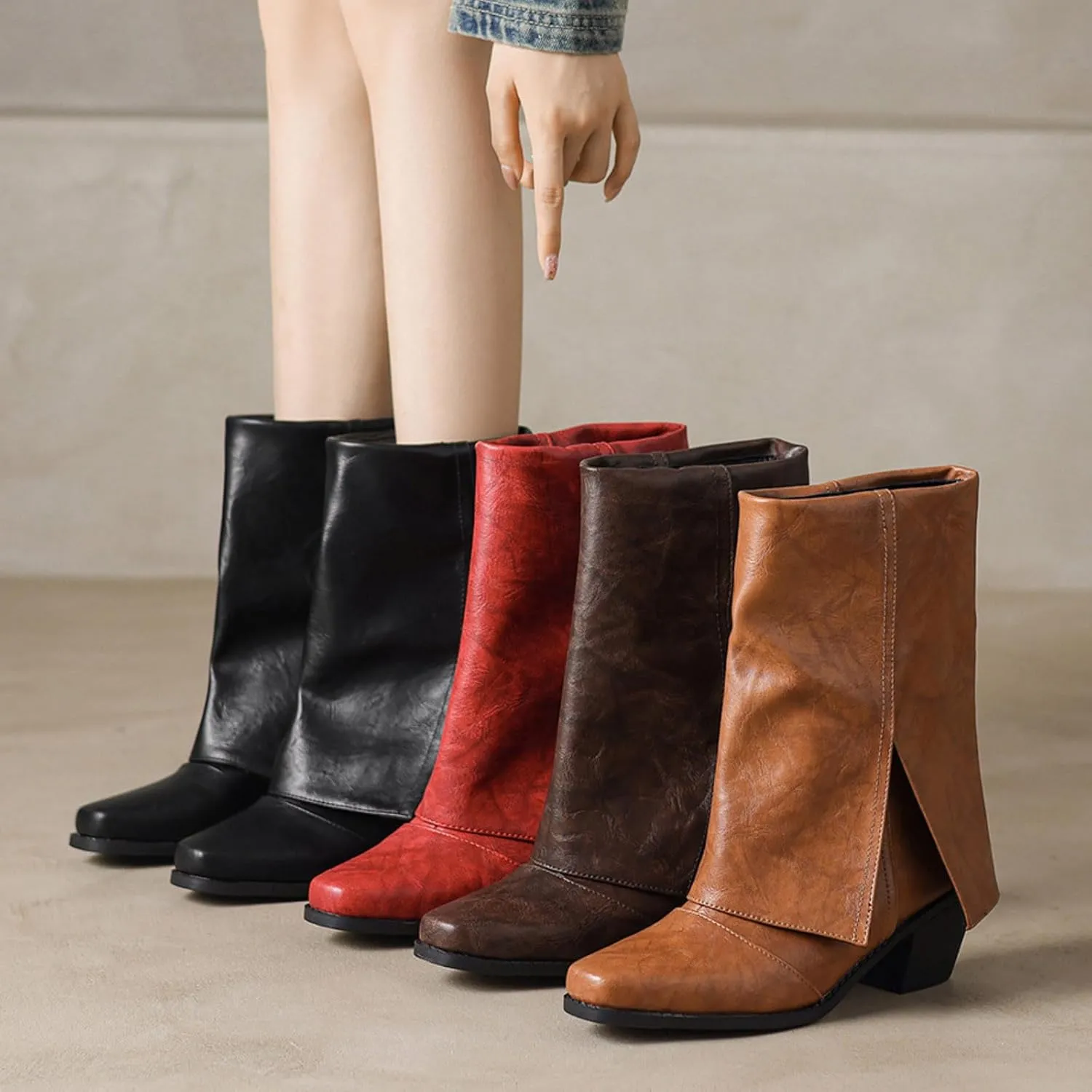 Combat Boots Womens Low Heel Lace up Ankle Boots Round Toe Fashion Booties Leather Cuff Low Heel Combat Boots