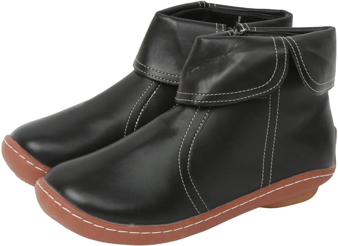 Comfortable Boots for Women Walking Leather Women Ankle Boot Comfy Fashion Round Toe Soft Sole Flat Rubble Women Boot