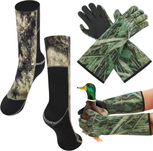 Coume 2 Pack Decoy Gloves Waterfowl Gloves and Insulated Hunting Socks Duck Hunting Accessories and Gear Waterproof Decoy Gloves Wader Socks for Men & Women Cold Weather