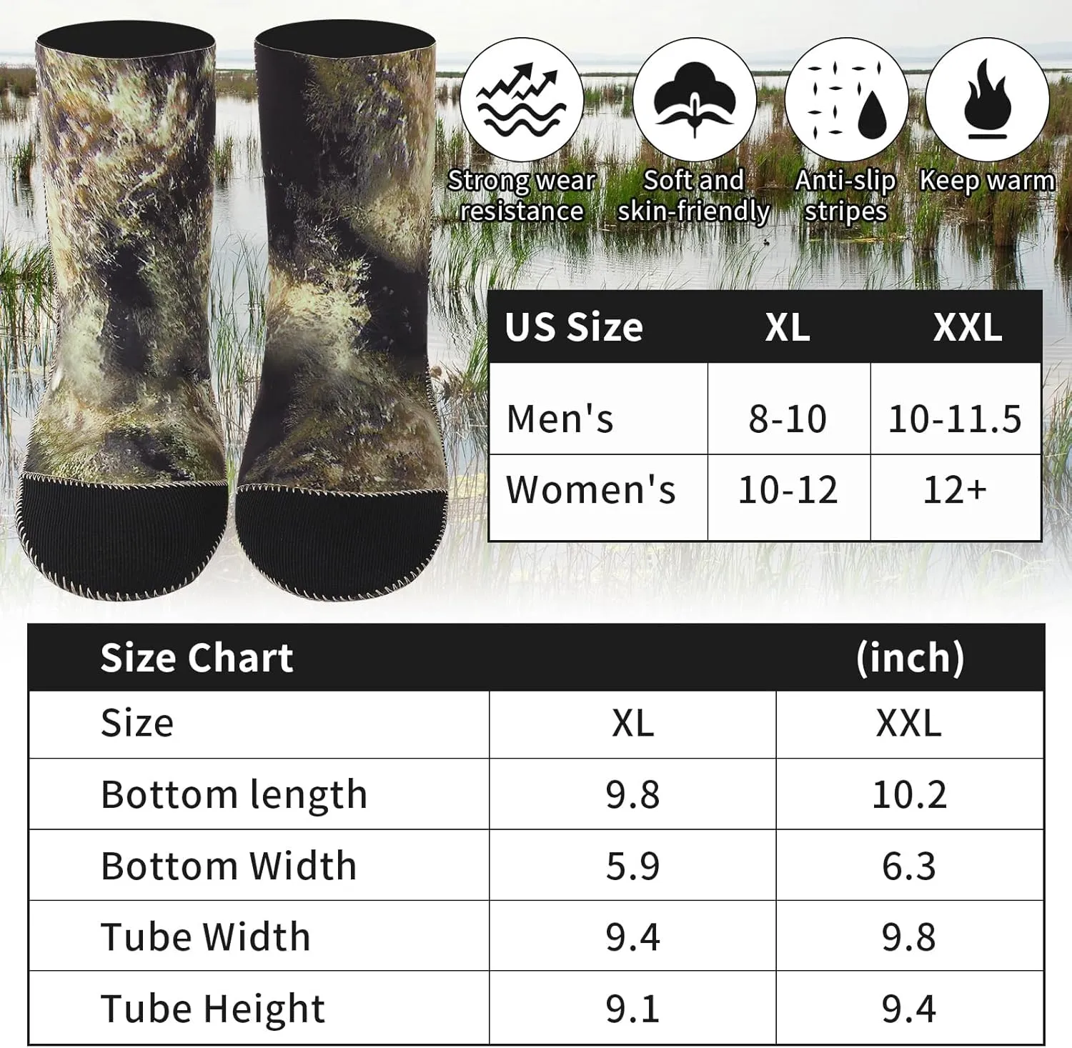 Coume 2 Pack Decoy Gloves Waterfowl Gloves and Insulated Hunting Socks Duck Hunting Accessories and Gear Waterproof Decoy Gloves Wader Socks for Men & Women Cold Weather
