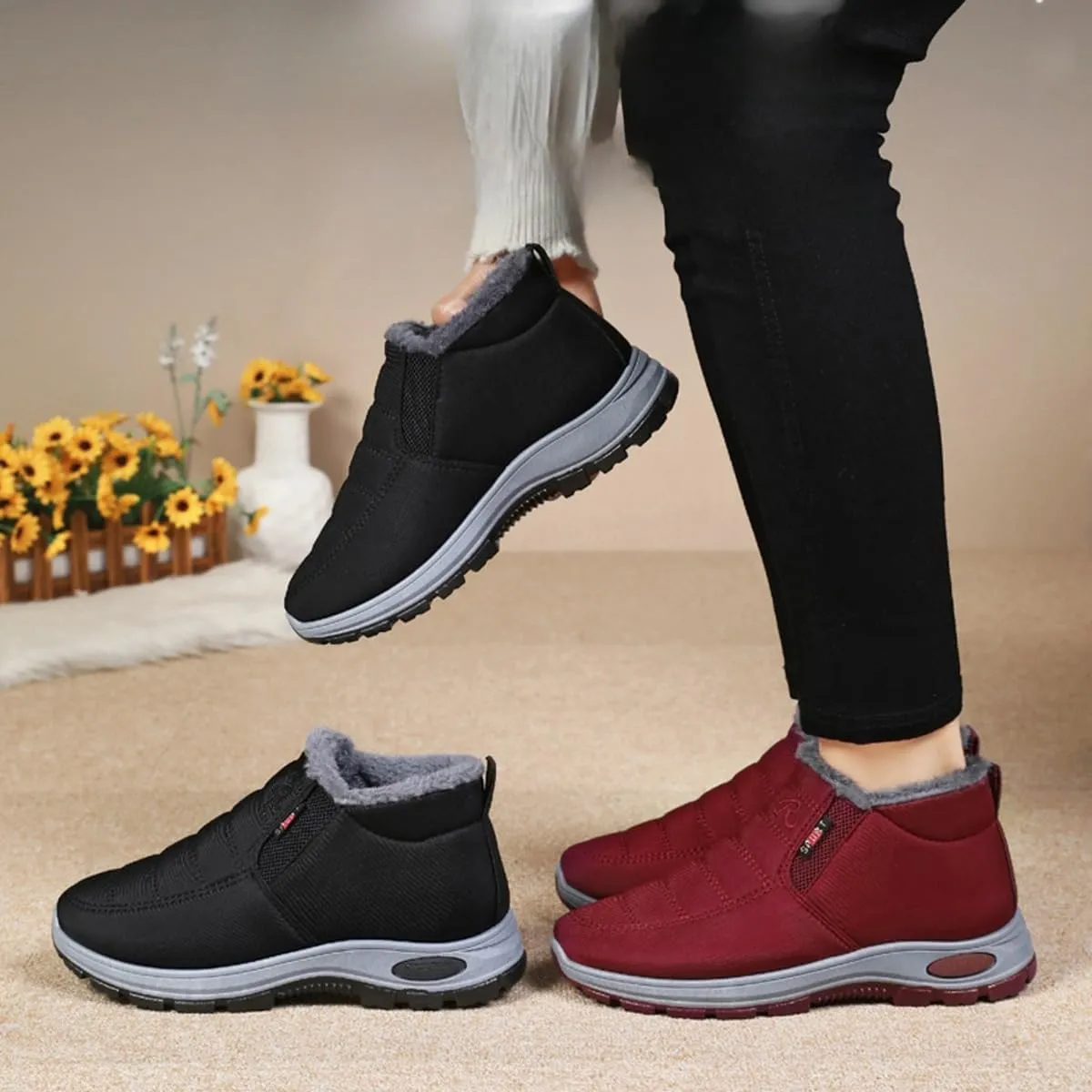 Cozy Winter Women's Snow Boots,Slip-on & Waterproof Anti-Slip Ankle Boots Warm Furry Fur Lining Winter Hiking Snow Boots