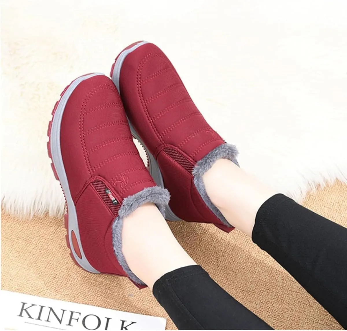 Cozy Winter Women's Snow Boots,Slip-on & Waterproof Anti-Slip Ankle Boots Warm Furry Fur Lining Winter Hiking Snow Boots