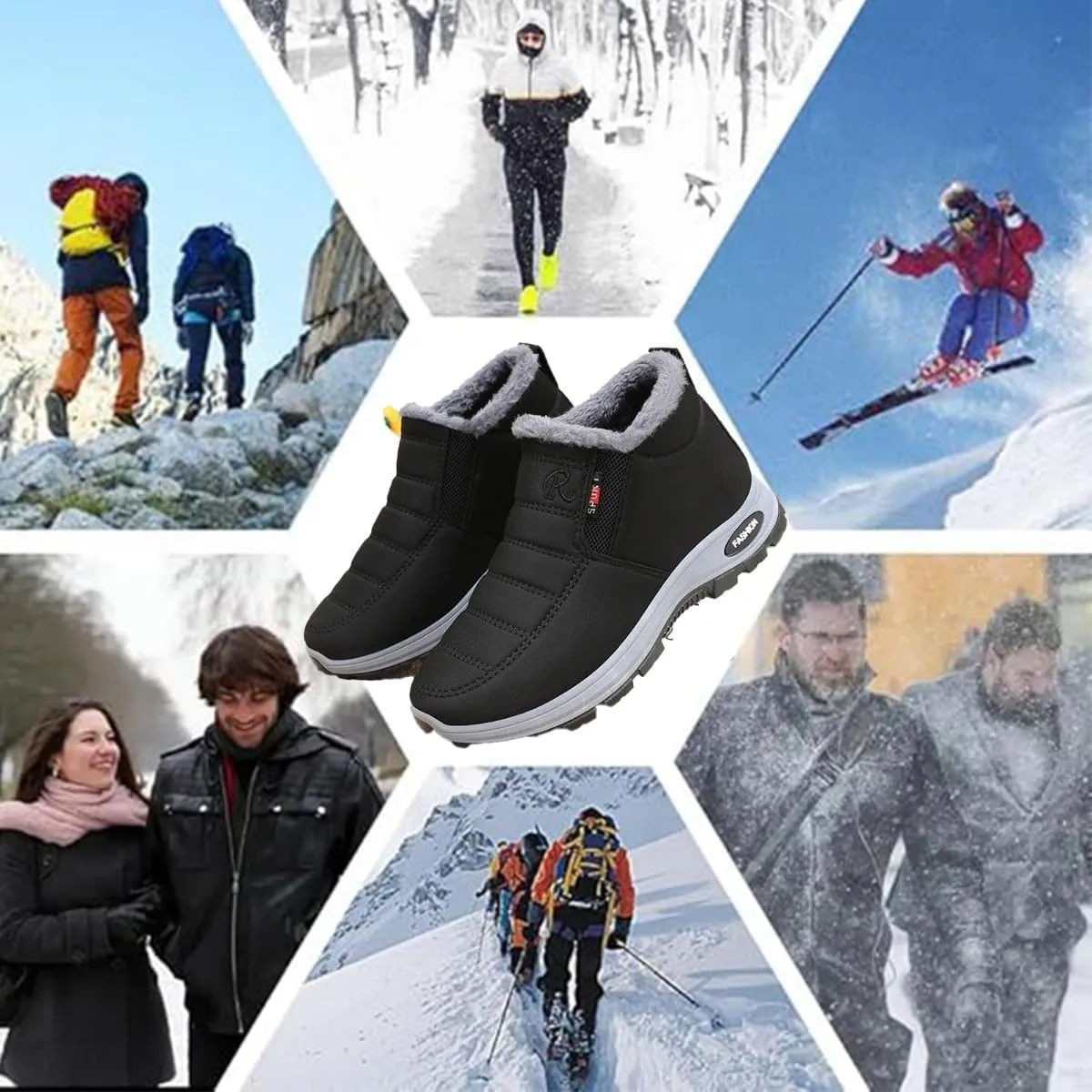 Cozy Winter Women's Snow Boots,Slip-on & Waterproof Anti-Slip Ankle Boots Warm Furry Fur Lining Winter Hiking Snow Boots