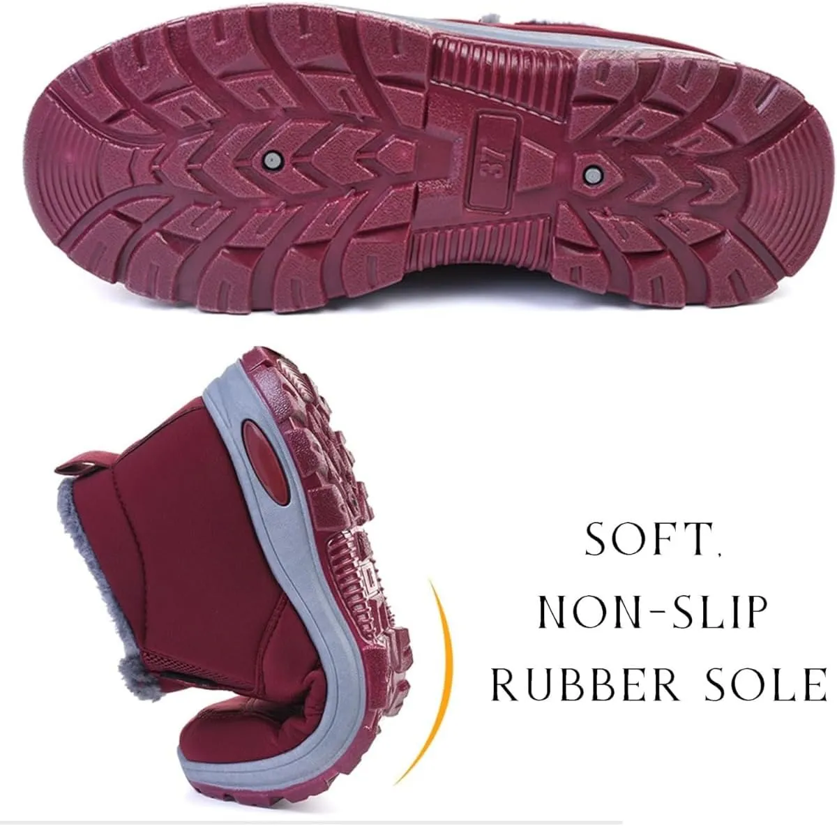 Cozy Winter Women's Snow Boots,Slip-on & Waterproof Anti-Slip Ankle Boots Warm Furry Fur Lining Winter Hiking Snow Boots
