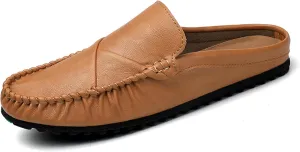 Crepuscute Men's Leather Causal Mules Lightweight Comfortable Slip On Casual Loafers Outdoor Fashion Business Dress Moccasins Driving Shoes