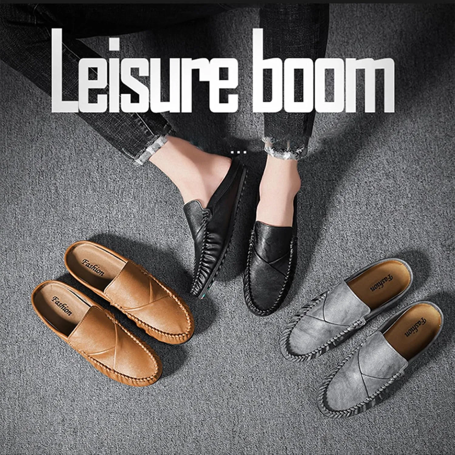 Crepuscute Men's Leather Causal Mules Lightweight Comfortable Slip On Casual Loafers Outdoor Fashion Business Dress Moccasins Driving Shoes