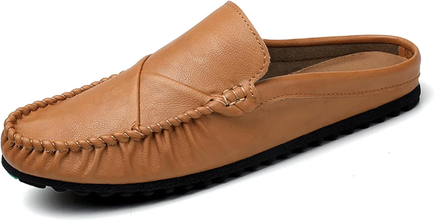 Crepuscute Men's Leather Causal Mules Lightweight Comfortable Slip On Casual Loafers Outdoor Fashion Business Dress Moccasins Driving Shoes