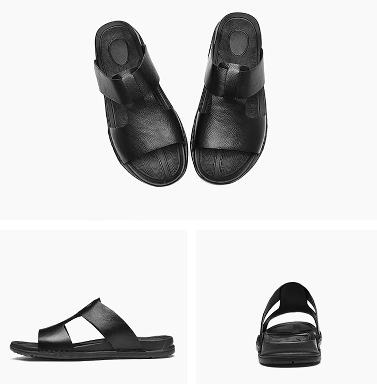 Crepuscute Men's Open Toe Leather Slide Sandals Slip On Comfortable Lightweight Casual Beach Slides Summer Outdoor Sandals