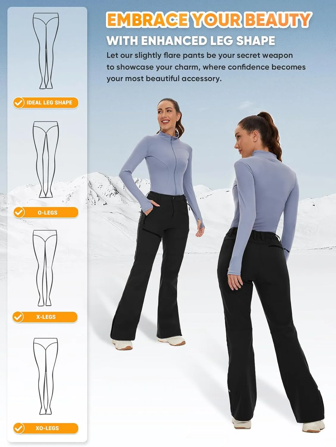 Cycorld Women's Snow Ski Pants Fleece Lined Waterproof Softshell Insulated Flare for Snowboarding Hiking Winter Outdoor