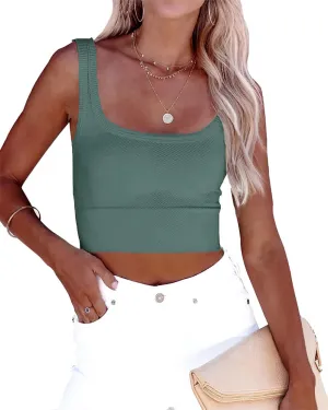 CYVESOULA Tank Top for Women Scoop Neck Sleeveless Crop Tops Chevron Ribbed Knit Crop Tank Top Fitted Soft Basic Cropped Tank