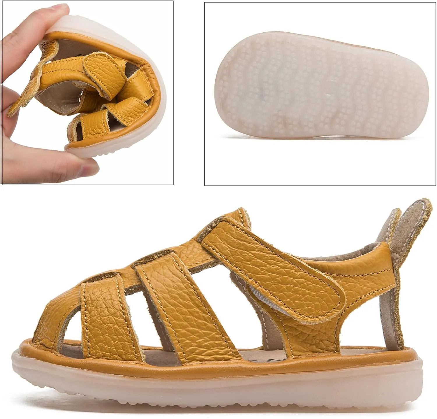 DADAWEN Baby Boys Girls Closed Toe Summer Sandals Lightweight Non-Slip Soft Sole Leather Athletic Sandals Outdoor Toddler First Walking Shoes