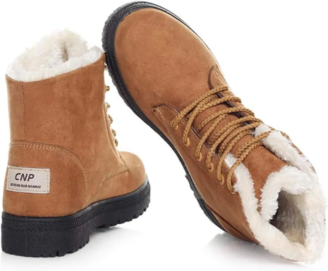 DADAWEN Women's Suede Waterproof Lace Up Winter High Top Snow Boots