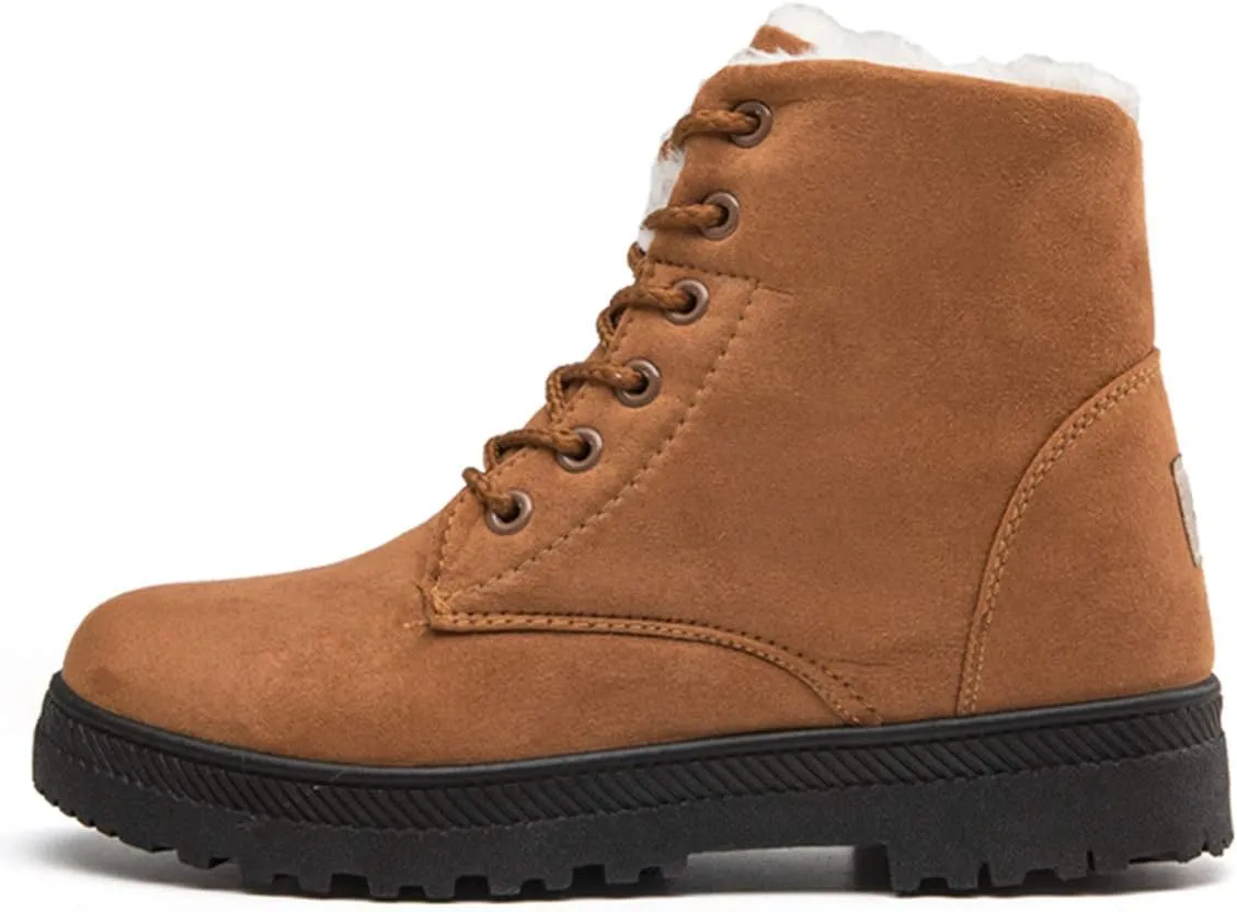 DADAWEN Women's Suede Waterproof Lace Up Winter High Top Snow Boots