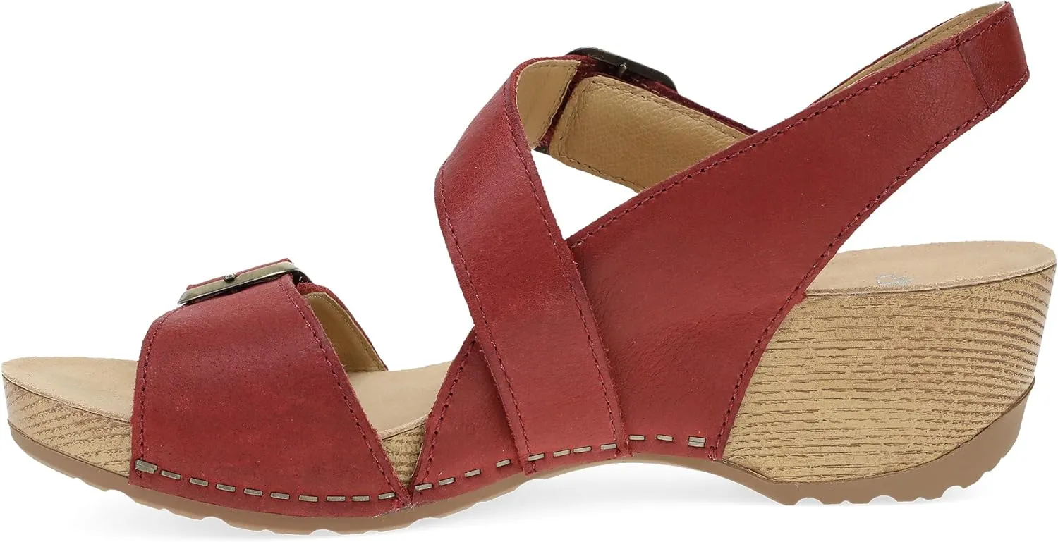 Dansko Trinity Wedge Sandal for Women – Contoured Footbed for All-Day Comfort and Support – Hook & Loop Strap with Buckle Detail – Lightweight Rubber Outsole