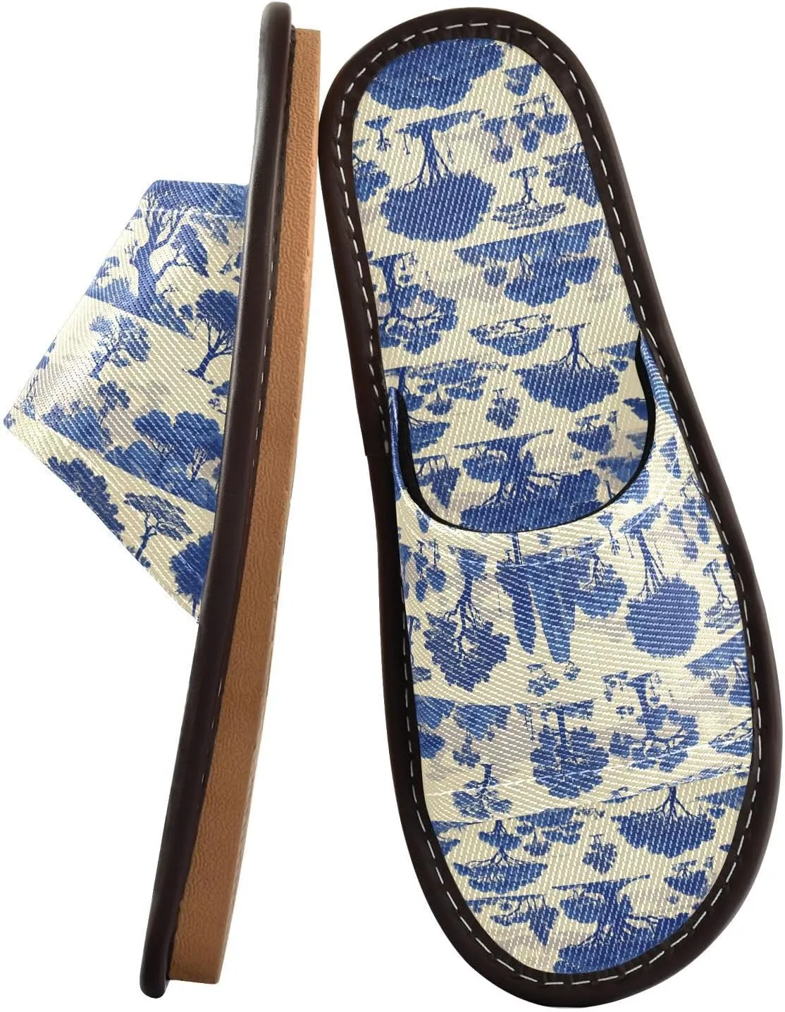 Dark Blue Trees Men Women's Travel Slippers Ultralight Non Slip Sandals for Indoor Hotel Outdoor