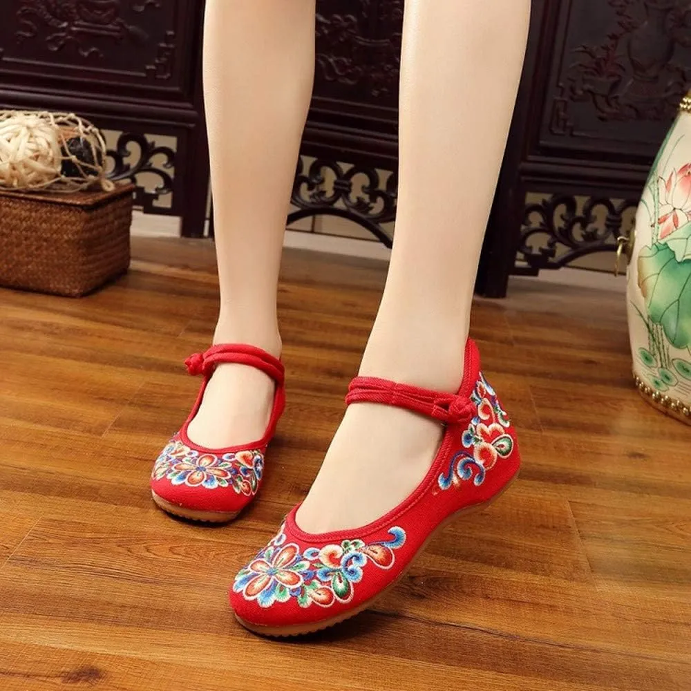 Dayiss Women's Chinese Handmade Embroidered Oxfords Flats Flower Dancing Ballet Canvas Loafers Mary Jane Cheongsam Shoes