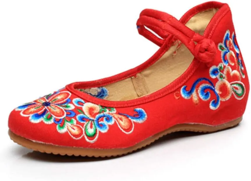 Dayiss Women's Chinese Handmade Embroidered Oxfords Flats Flower Dancing Ballet Canvas Loafers Mary Jane Cheongsam Shoes