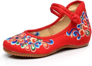 Dayiss Women's Chinese Handmade Embroidered Oxfords Flats Flower Dancing Ballet Canvas Loafers Mary Jane Cheongsam Shoes