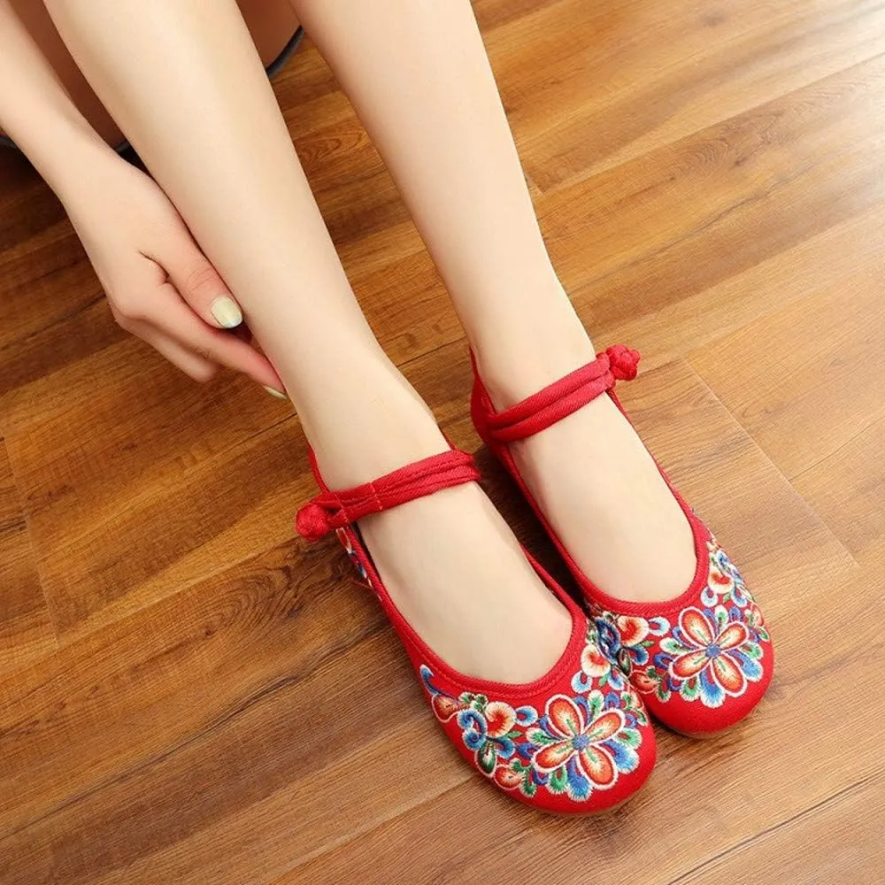 Dayiss Women's Chinese Handmade Embroidered Oxfords Flats Flower Dancing Ballet Canvas Loafers Mary Jane Cheongsam Shoes