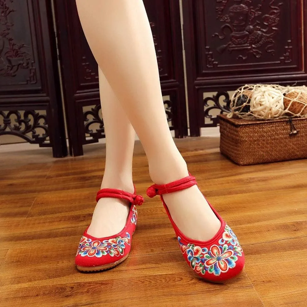 Dayiss Women's Chinese Handmade Embroidered Oxfords Flats Flower Dancing Ballet Canvas Loafers Mary Jane Cheongsam Shoes