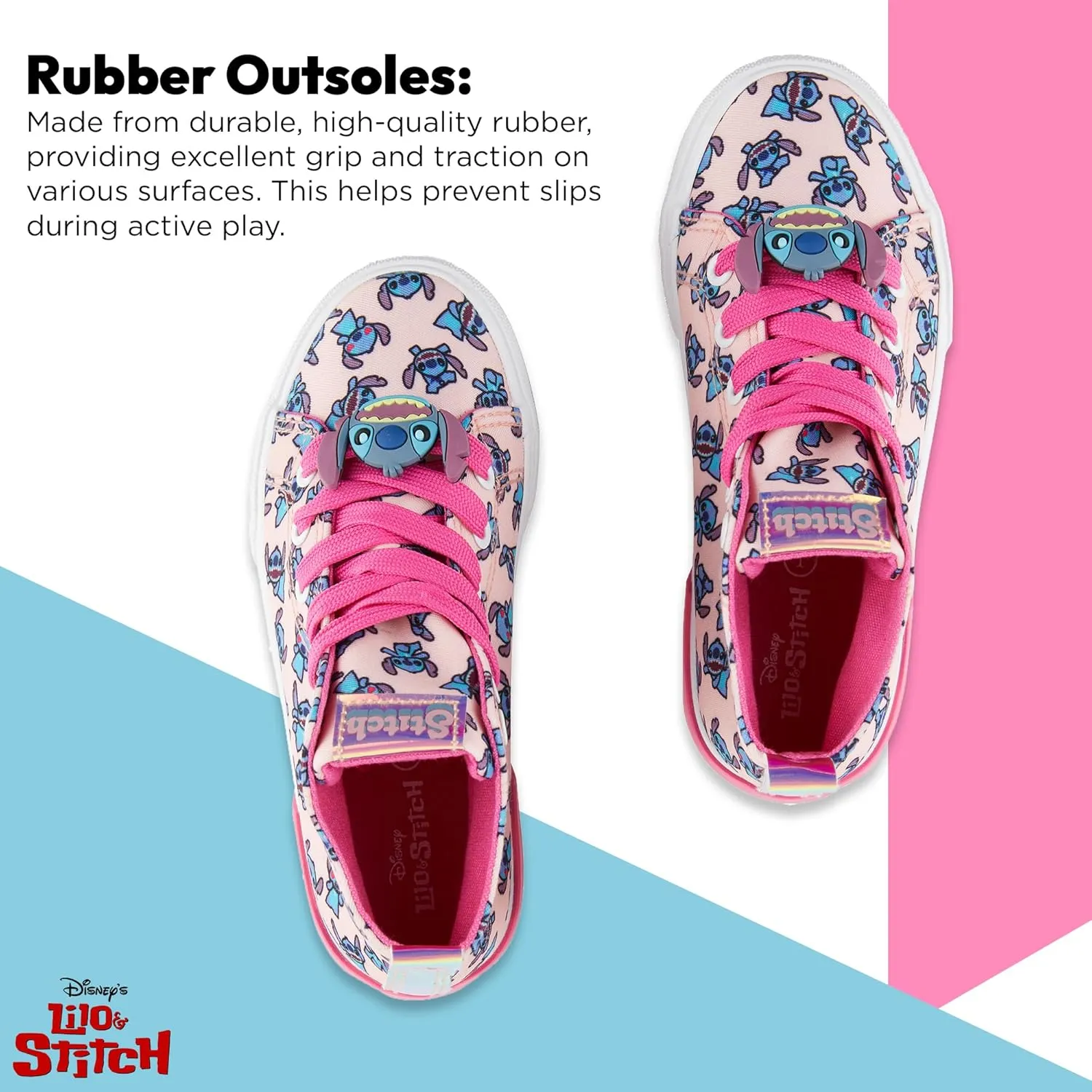 Disney Girls Lilo & Stitch Sneakers - Lilo and Stitch High Top Athletic Shoes - Lilo and Stitch High Top Lace Up Sneakers