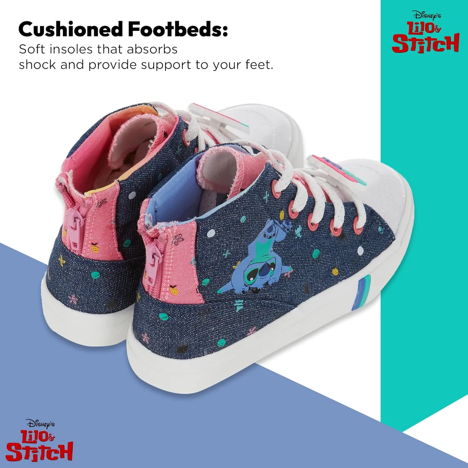 Disney Girls Lilo & Stitch Sneakers - Lilo and Stitch High Top Athletic Shoes - Lilo and Stitch High Top Lace Up Sneakers