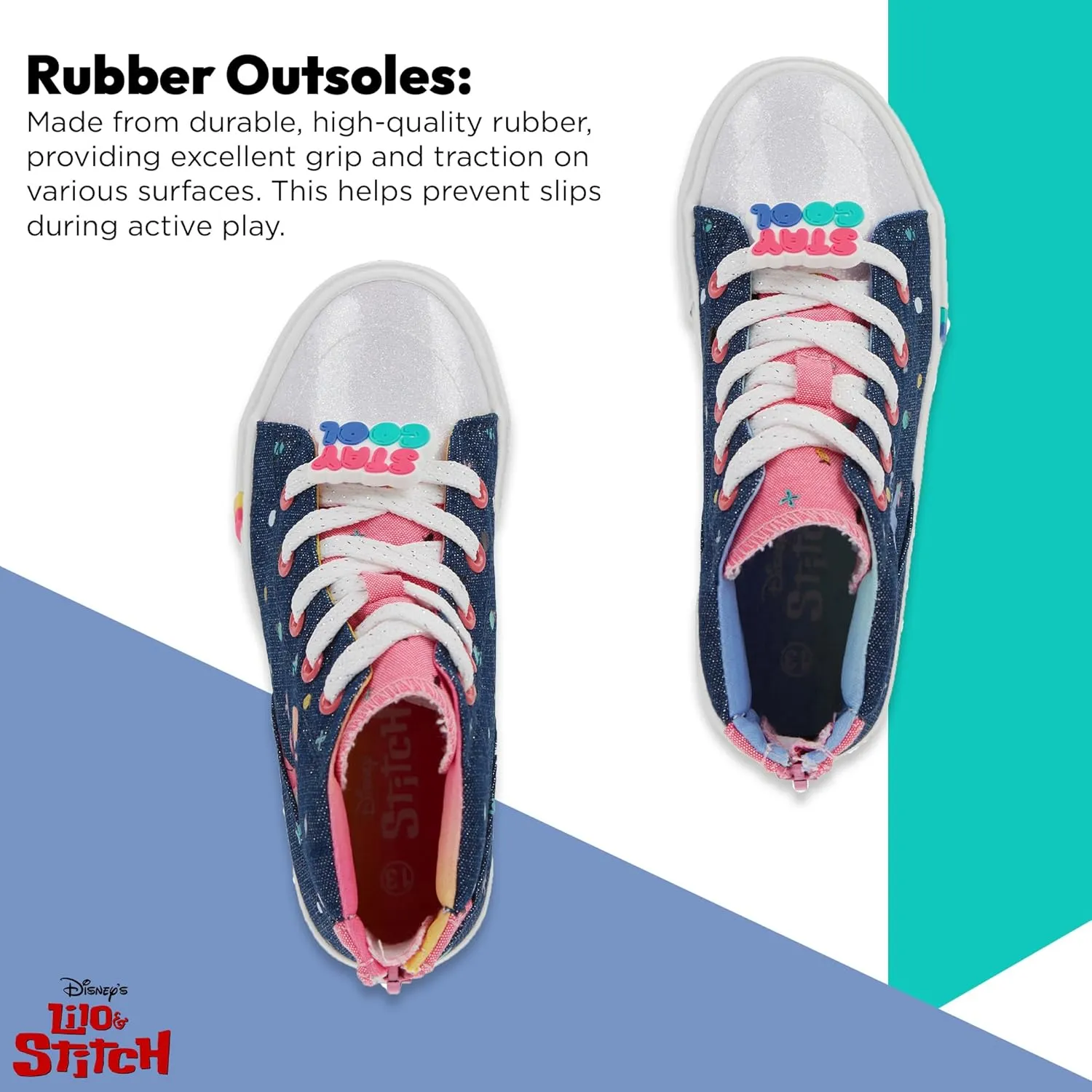 Disney Girls Lilo & Stitch Sneakers - Lilo and Stitch High Top Athletic Shoes - Lilo and Stitch High Top Lace Up Sneakers