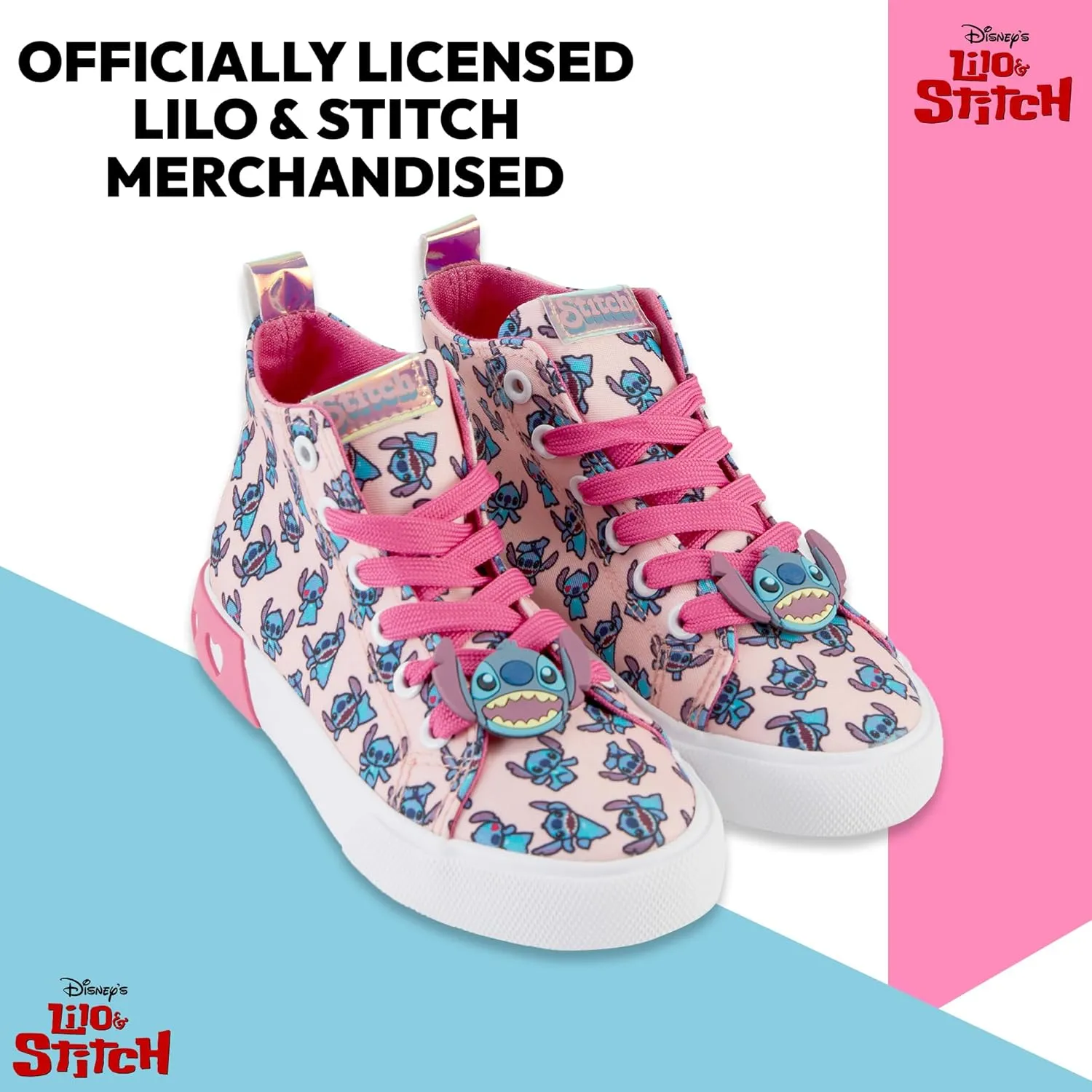 Disney Girls Lilo & Stitch Sneakers - Lilo and Stitch High Top Athletic Shoes - Lilo and Stitch High Top Lace Up Sneakers