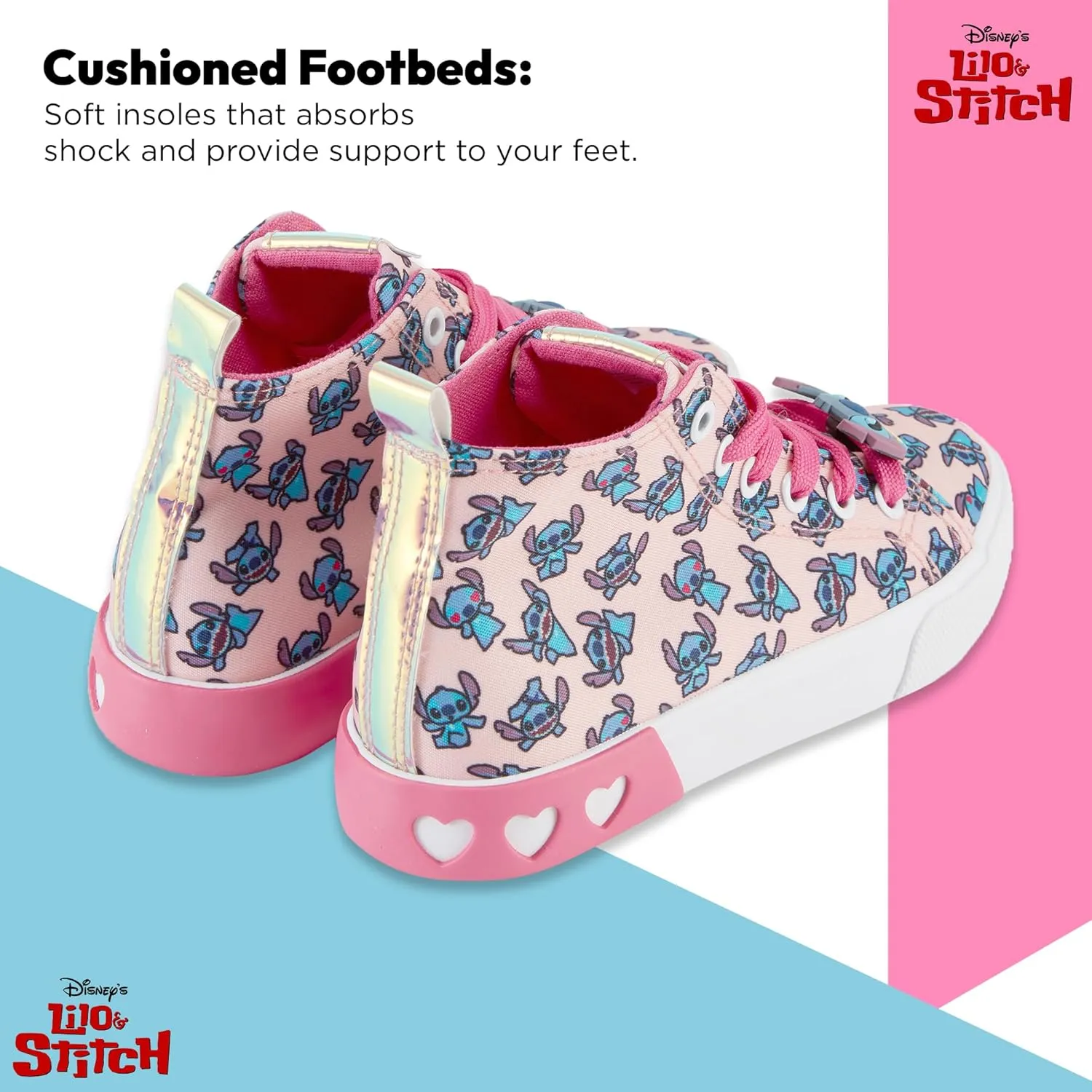 Disney Girls Lilo & Stitch Sneakers - Lilo and Stitch High Top Athletic Shoes - Lilo and Stitch High Top Lace Up Sneakers