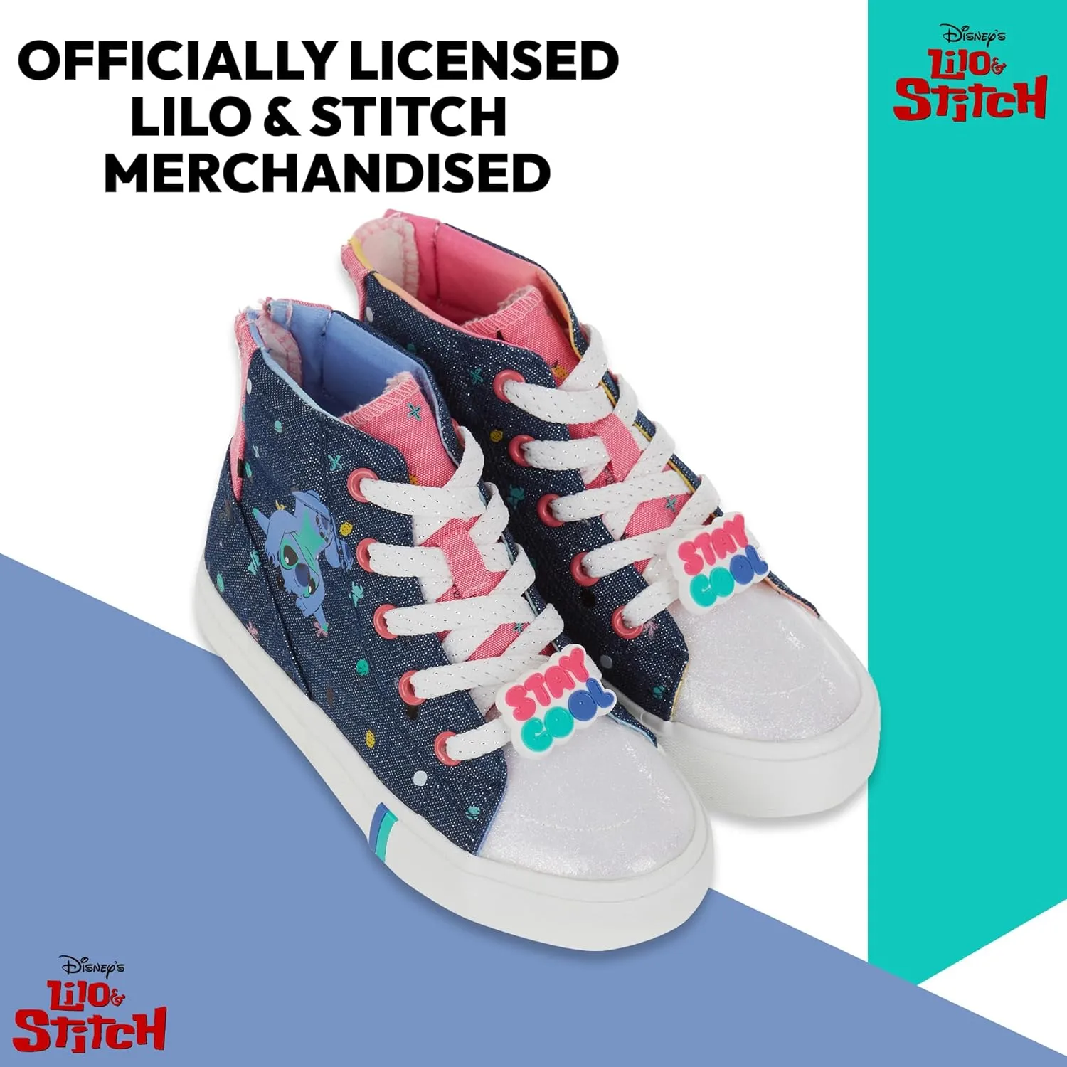 Disney Girls Lilo & Stitch Sneakers - Lilo and Stitch High Top Athletic Shoes - Lilo and Stitch High Top Lace Up Sneakers