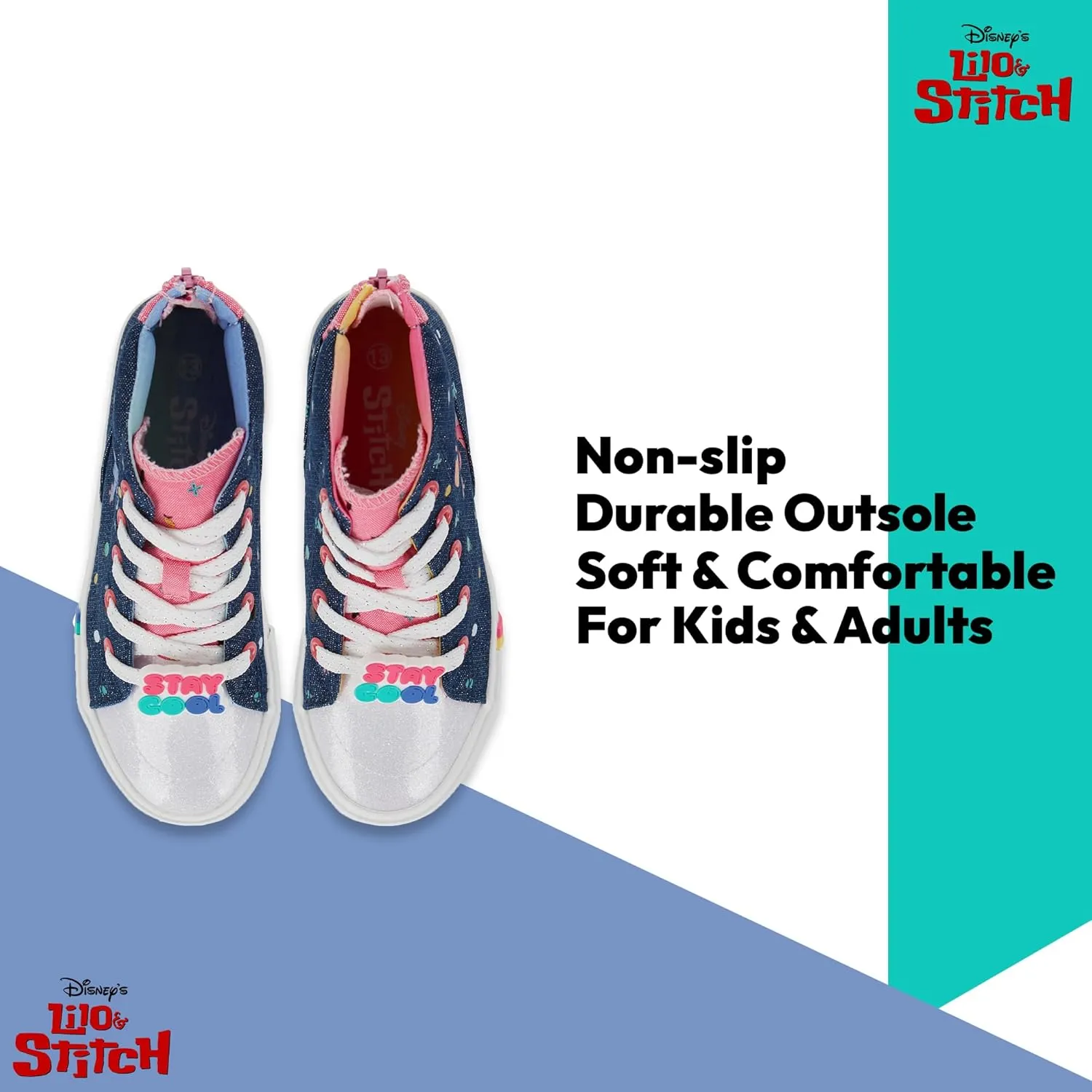 Disney Girls Lilo & Stitch Sneakers - Lilo and Stitch High Top Athletic Shoes - Lilo and Stitch High Top Lace Up Sneakers