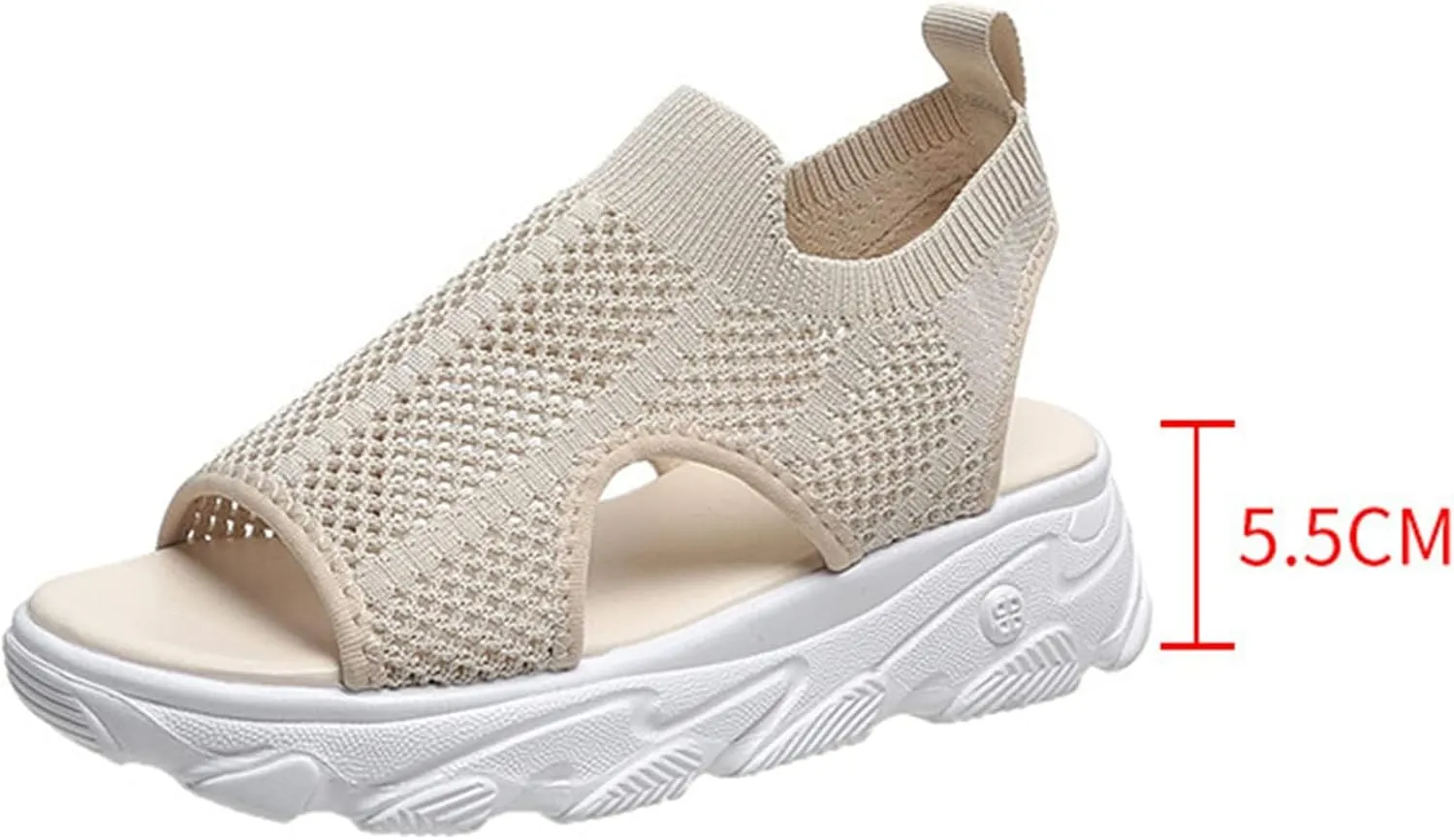 DOIX Women's Mesh Sandals Wedge Heel Comfortable Knit Sports Sandals Thick Fish Mouth Beach Casual Sandals Summer Elastic Slip on Platform Walking Shoes,Beige,US11/EU42