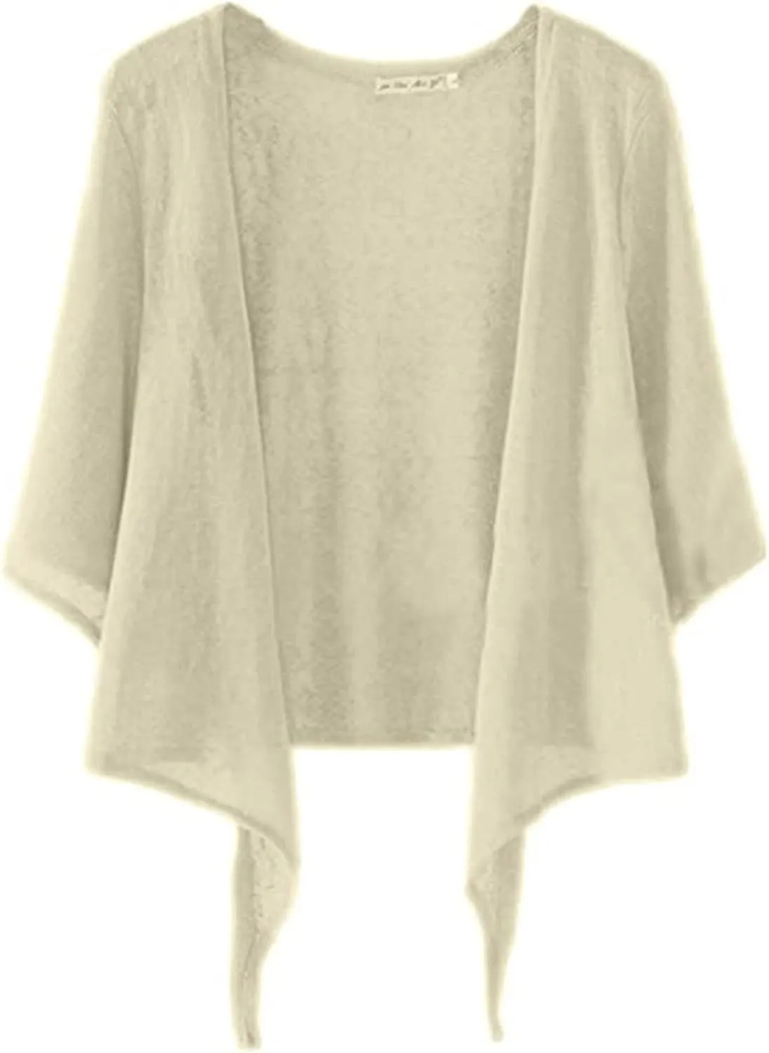 Dongfeng Women's 3/4 Sleeve Cropped Shrugs Lightweight Tie Front Sheer Chiffon Bolero Cardigan