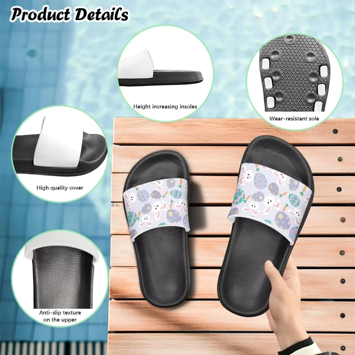 Doojoayie Non-Slip Easter Theme Slides for Kids for Egg Decorating & Hunting