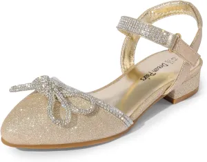 DREAM PAIRS Girls Sandals Closed Toe Dress Low Heels Pointed Toe Pump Flower Shoes for Little Big Kids Wedding Princess Party
