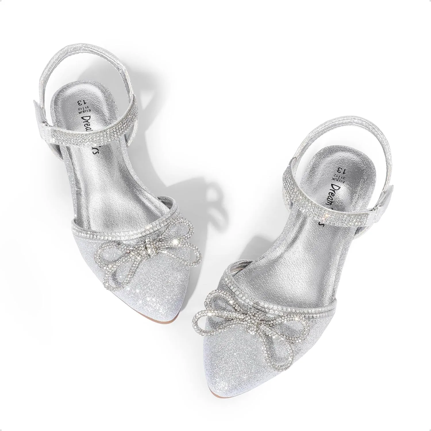 DREAM PAIRS Girls Sandals Closed Toe Dress Low Heels Pointed Toe Pump Flower Shoes for Little Big Kids Wedding Princess Party