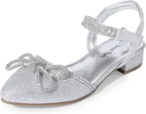 DREAM PAIRS Girls Sandals Closed Toe Dress Low Heels Pointed Toe Pump Flower Shoes for Little Big Kids Wedding Princess Party