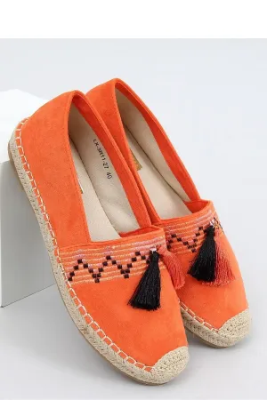 Embroidered Orange Womens Espadrille Flats - Jute Cap Toe & Boho Fringe Tassels