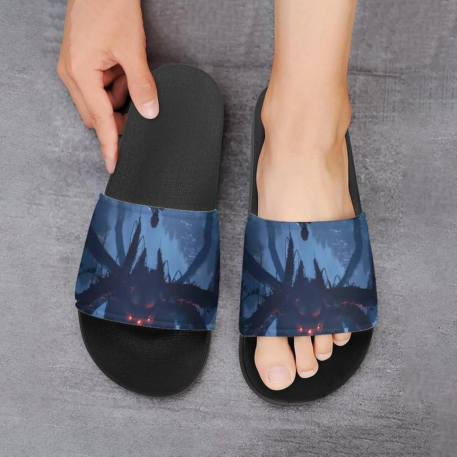 Explorer Meets Monster in The Woods PVC Home Slippers Beach Shower Sandals Summer Non-Slip Outdoor Shoes for Men Women