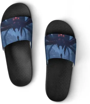 Explorer Meets Monster in The Woods PVC Home Slippers Beach Shower Sandals Summer Non-Slip Outdoor Shoes for Men Women