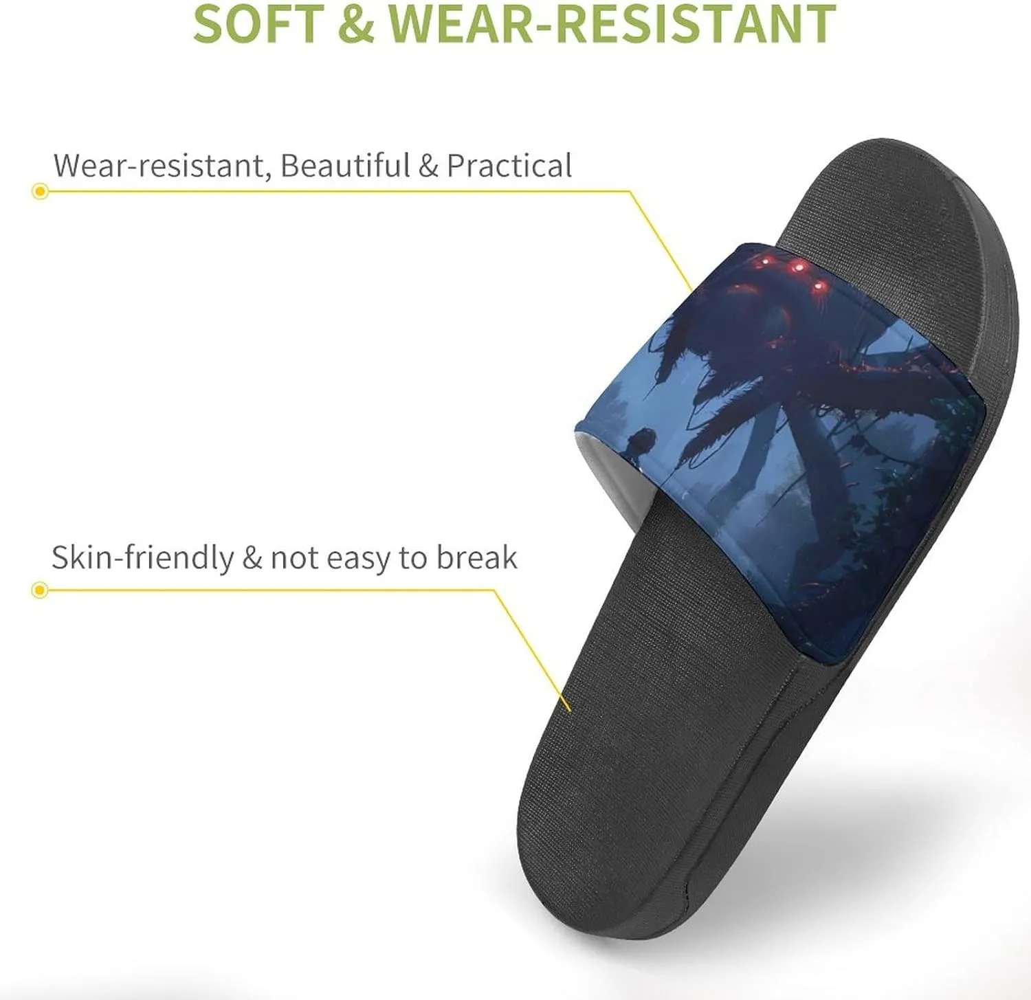 Explorer Meets Monster in The Woods PVC Home Slippers Beach Shower Sandals Summer Non-Slip Outdoor Shoes for Men Women